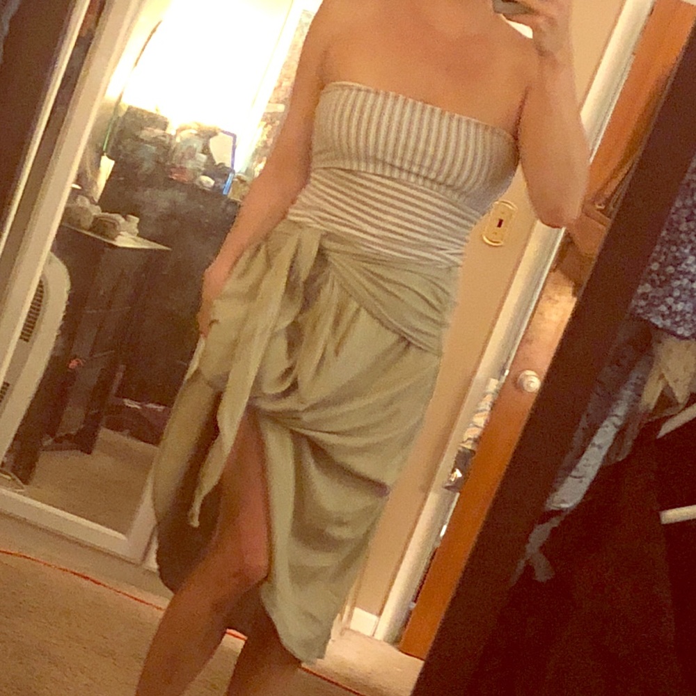 Strapless Taupe Striped Dress